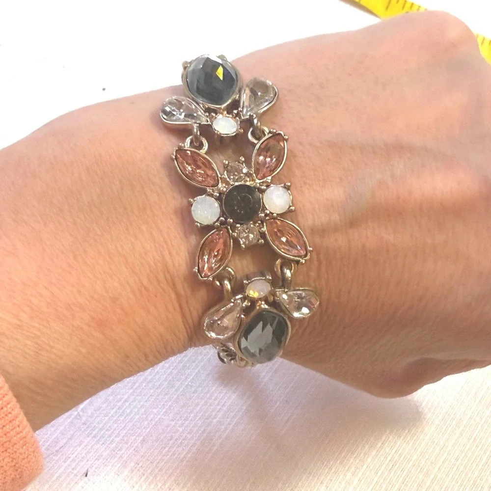 Gold Tone Crystal Adjustable Bracelet Floral‎ Station Drawstring Fashion Jewelry